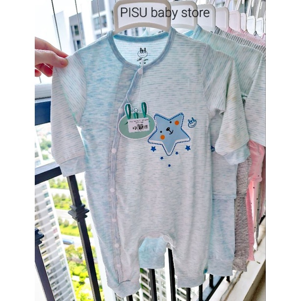 Lil little love - Body, bộ dài tay cài chéo sao to petit cho bé 0-6m