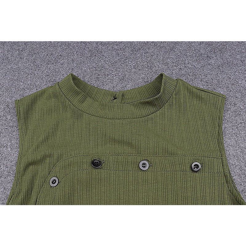 DUNEA Đầm midi thiết kế rỗng cài nút không tay khâu vải màu trơn thời trang dành cho nữ