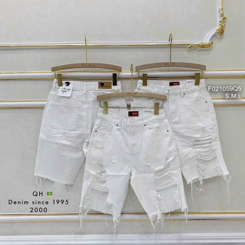 Quần jeans ngố trắng rách