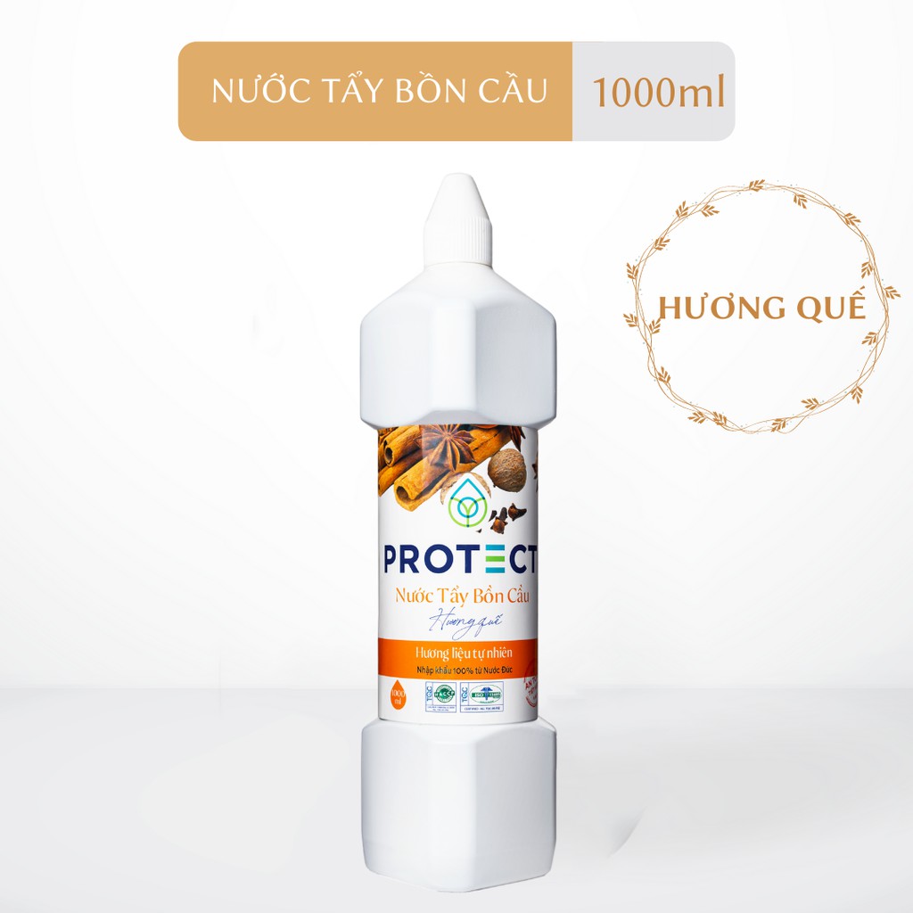 Nước Tẩy Rửa Bồn Cầu Toilet Nhà Vệ Sinh PROTECT 1000ML Siêu Diệt Khuẩn, Sạch Bong Sáng Bóng, Chiết Xuất Từ Tinh Dầu Quế