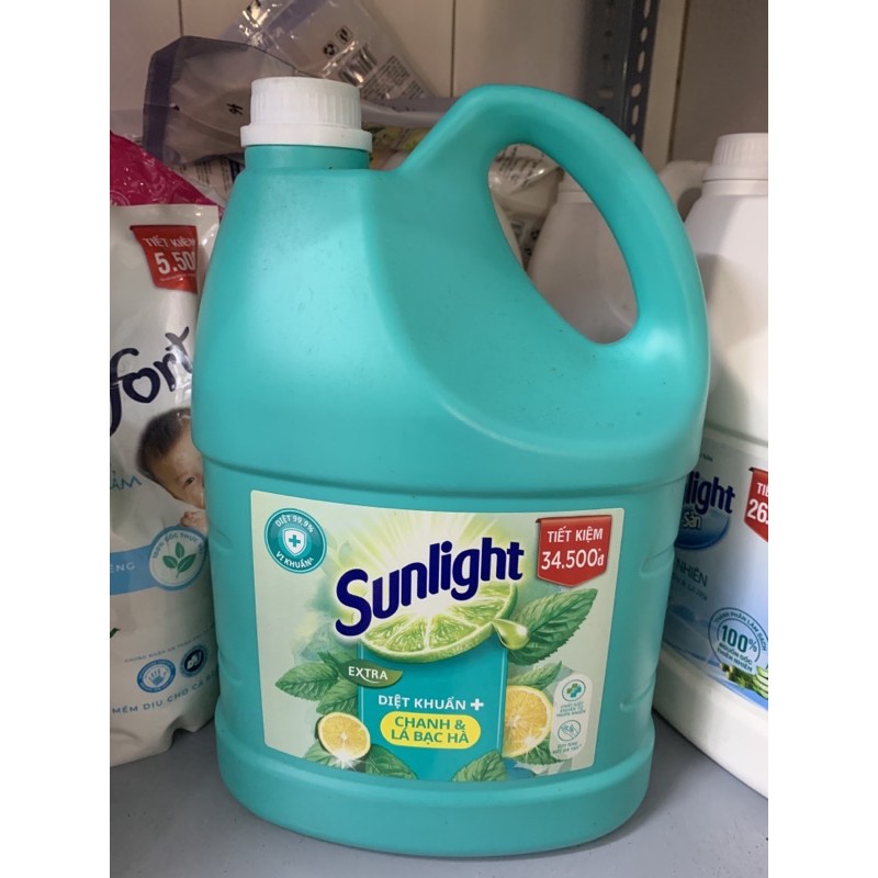 Nước rửa chén Sunlight Extra diệt khuẩn chanh và lá bạc hà 3.48L