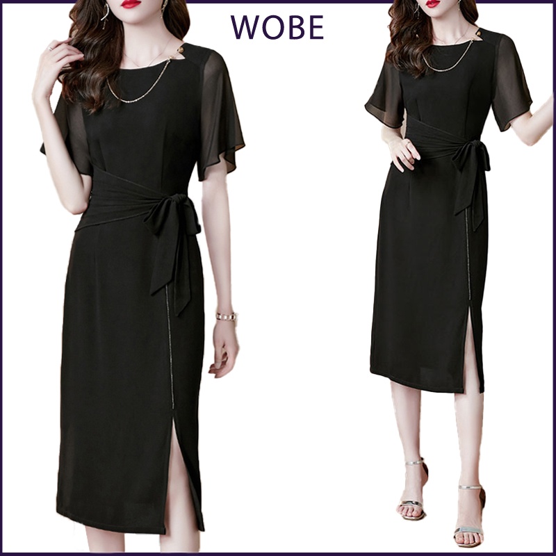 Đầm trung niên sang trọng, thiết kế trẻ trung, che khuyết điểm tốt, vải Lụa Cát mềm mịn - WOBE Happy Mami - G16