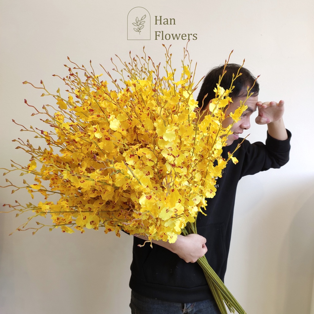 Hoa lan vũ nữ 5 nhánh dài 1m-  Hoa lụa trang trí nhà cửa - Han flowers