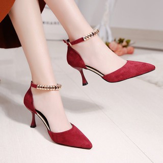 Giày Cao Gót A14 🌺 da lộn/ gót nhọn/ quai cổ chân tinh tế/ giày cao 6.5 Cm/ mẫu Hàn Quốc mới nhất