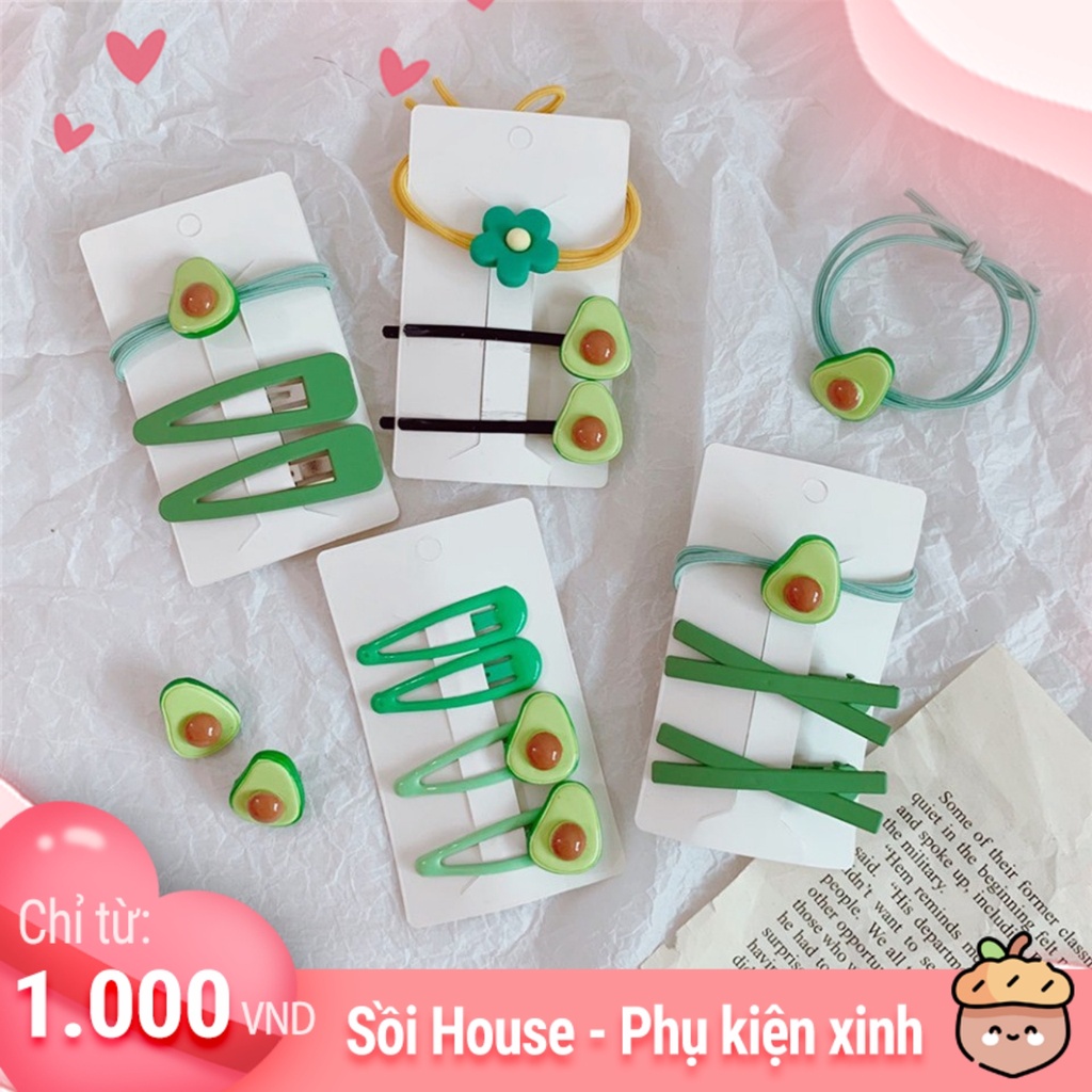 Set dây chun + kẹp tóc quả bơ dễ thương