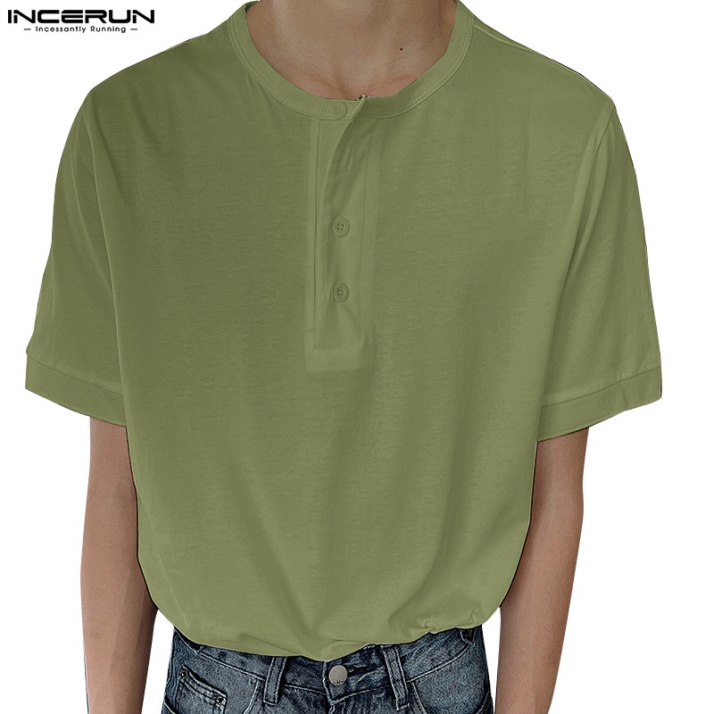 Áo thun nam INCERUN tay ngắn màu trơn đơn giản thời trang mùa hè