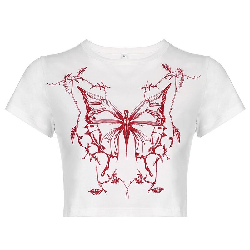 Áo croptop ngắn tay hoạ tiết Butterfly cực chiến phong cách Y2K Gothic FOOTMADE