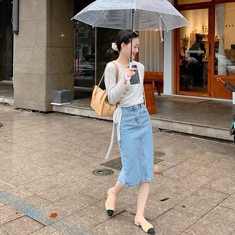 [50-90kg] Chân váy jeans dài BigSize qua gối phom chữ A, co dãn mạnh, lưng cao 4370 MLJ