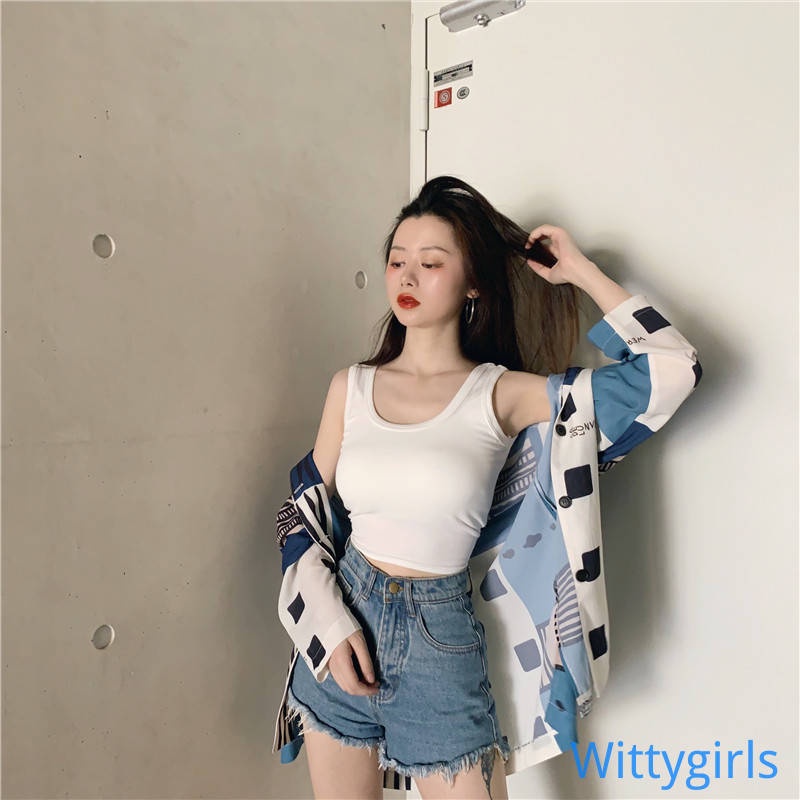 Wittygirls_shop | Áo Không Tay Dáng Rộng Màu Sắc Đơn Giản Cho Nữ