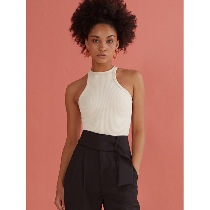 COCO SIN - Tanktop Cổ Cao Thun Gân Nude