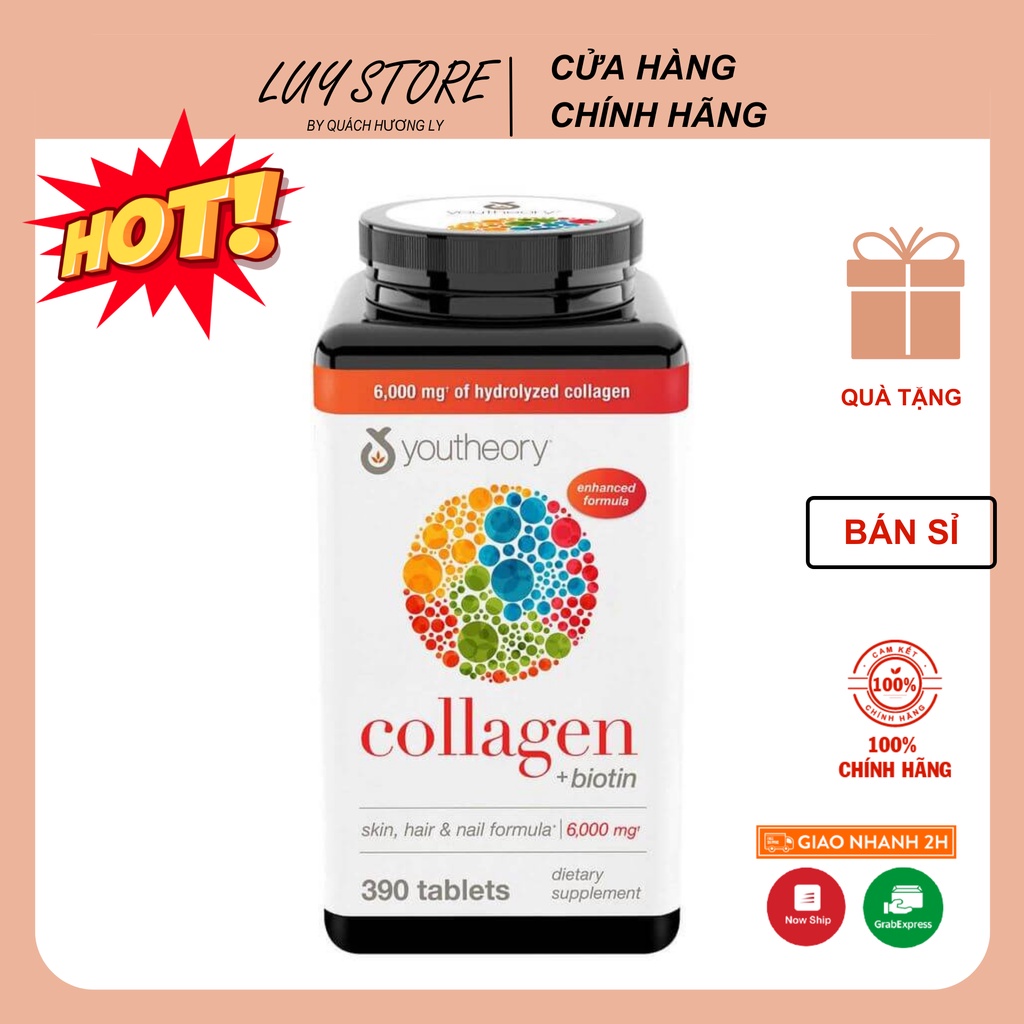 Viên Uống Bổ Sung Collagen Youtheory +BIOTIN Chính Hãng Mỹ 390 Viên Type 1,2&3