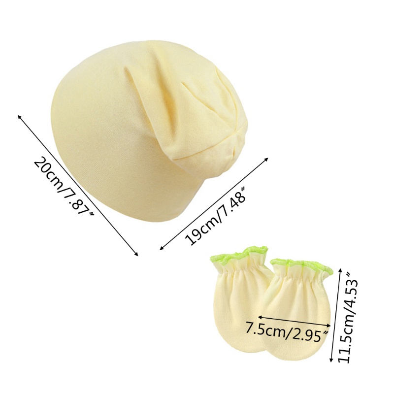 Bộ Găng Tay Cotton + Mũ Beanie Giữ Ấm Chống Trầy Xước Cho Bé Sơ Sinh