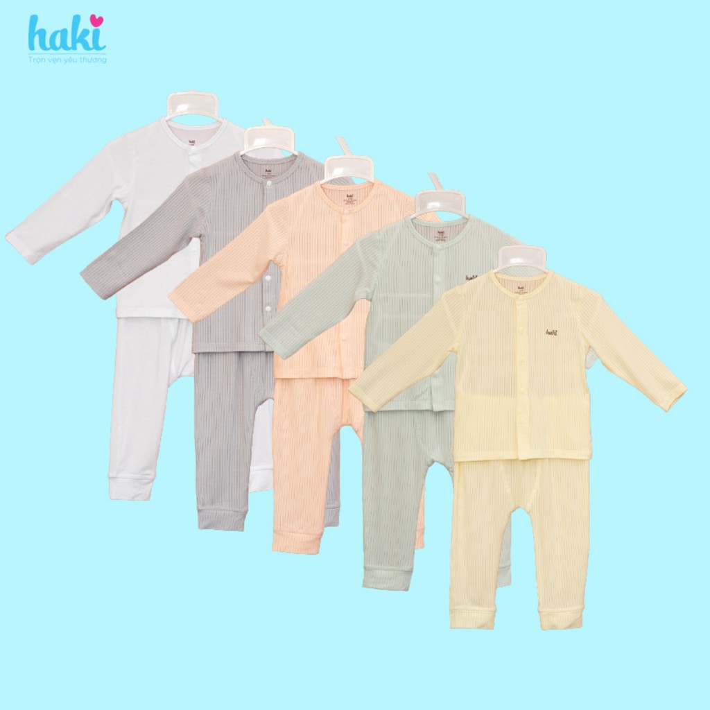 Bộ quần áo dài tay cài giữa vải gỗ sồi(Modal) cao cấp cho bé HAKI BM003