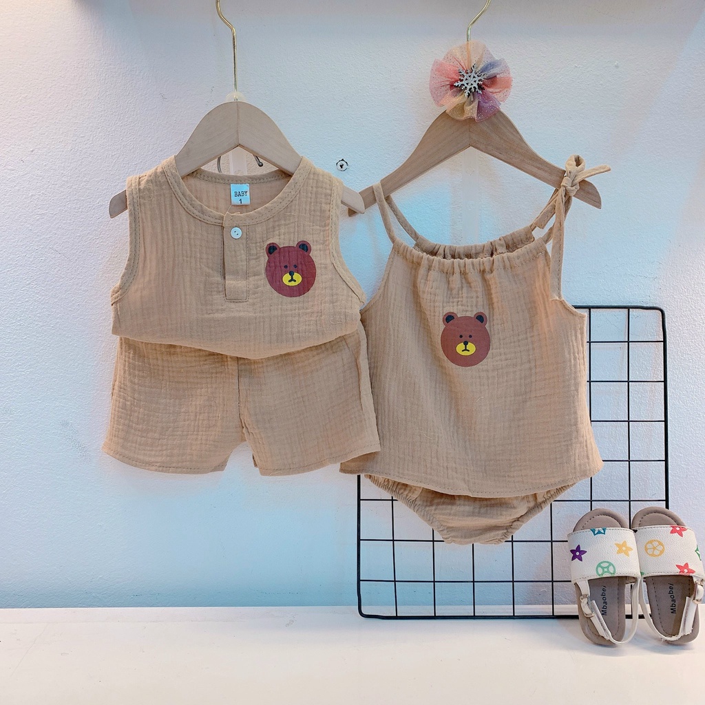 Set Bộ Áo 2 Dây + Quần Chất Xô Muslin Siêu Mềm Mát Cho Bé Trai Bé Gái Hot 2022