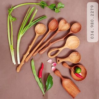 Set 8 Muỗng thìa gỗ gõ đỏ đẹp hình tự chụp