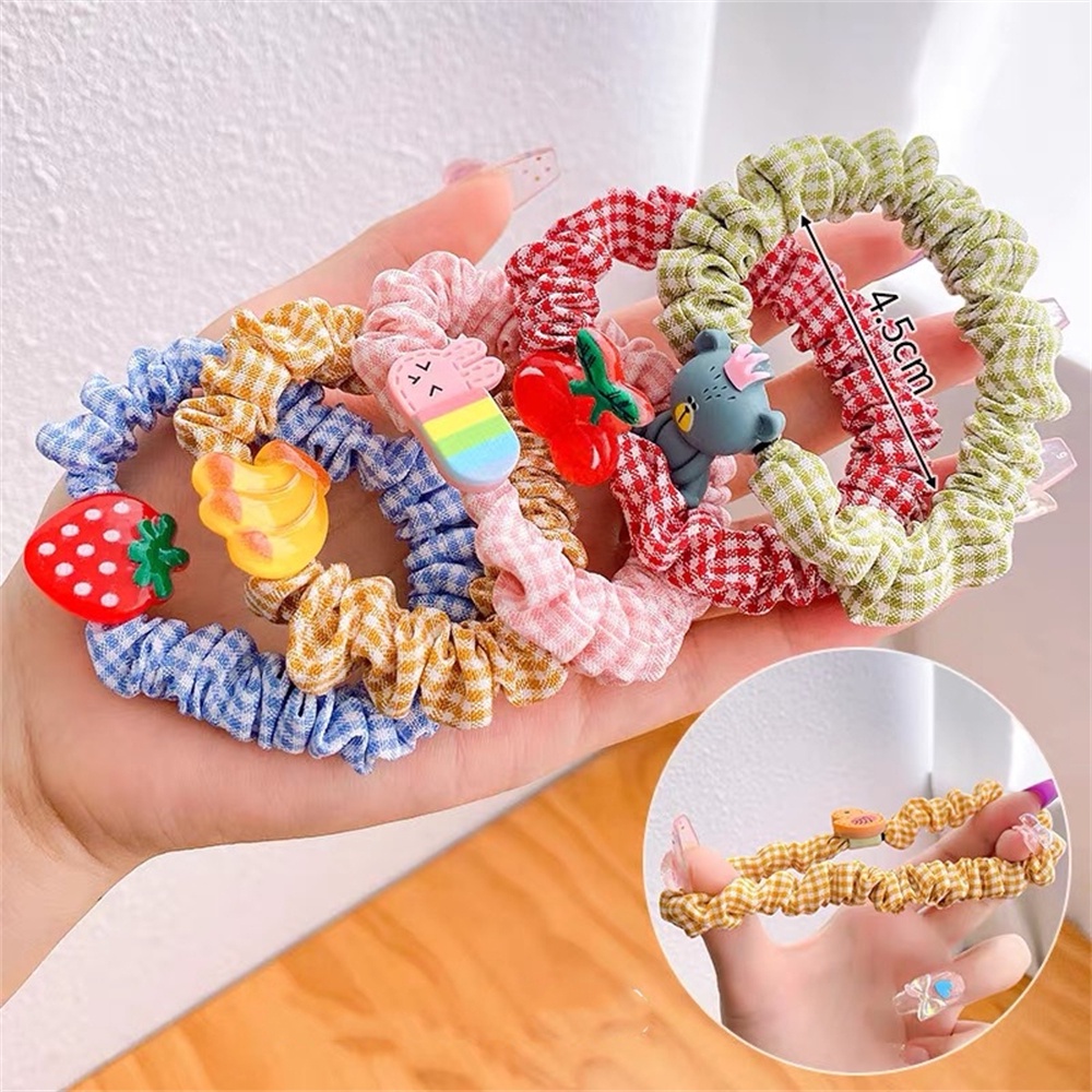 Set 10 Dây Cột Tóc Co Giãn Gắn Hình Gấu Hoạt Hình Dễ Thương Cho Bé Gái