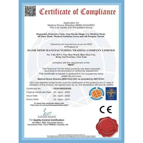 Khẩu trang cao cấp 4D Hamita _ ISO13485, CE, FDA - Có thể giặt để tái sử dụng