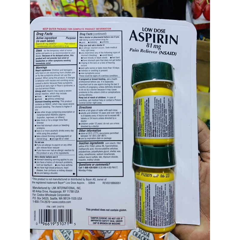 ( Date 2023) Aspirin.81mg.Kirkland.Signature 365 Viên