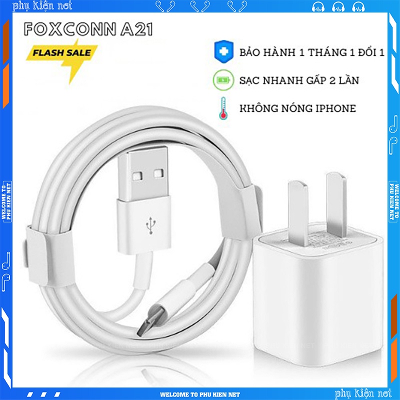 Bộ Củ Sạc A21 và Cáp Foxconn cao cấp cho iphone 5/6/7/8/X