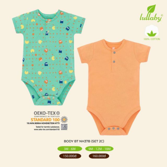 Set 2 body cộc Lullaby PREMIUM COTTON mềm mịn, mát, hàng cao cấp chín hãng