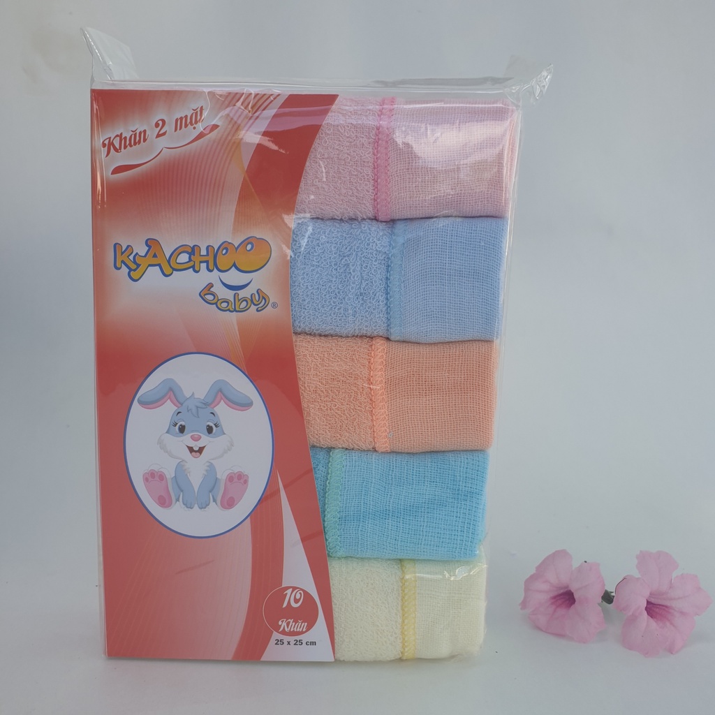 Bịch 10 khăn sữa 2 mặt 100% coton cho bé 25x25cm KACHOOBABY