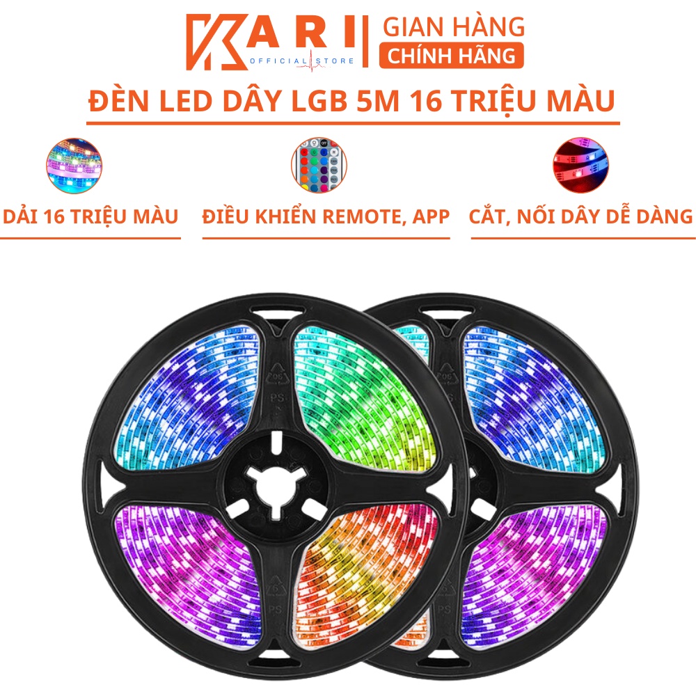 Đèn Led Dây RGB 5M Dải 16 Triệu Mài Đổi Màu, Sử Dụng Bằng Điều Khiển, Bằng App