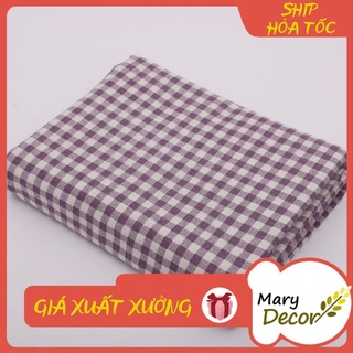 Vải bố linen đẹp may rèm trang trí, gối tựa sofa xinh xắn - họa tiết caro tím V-M06