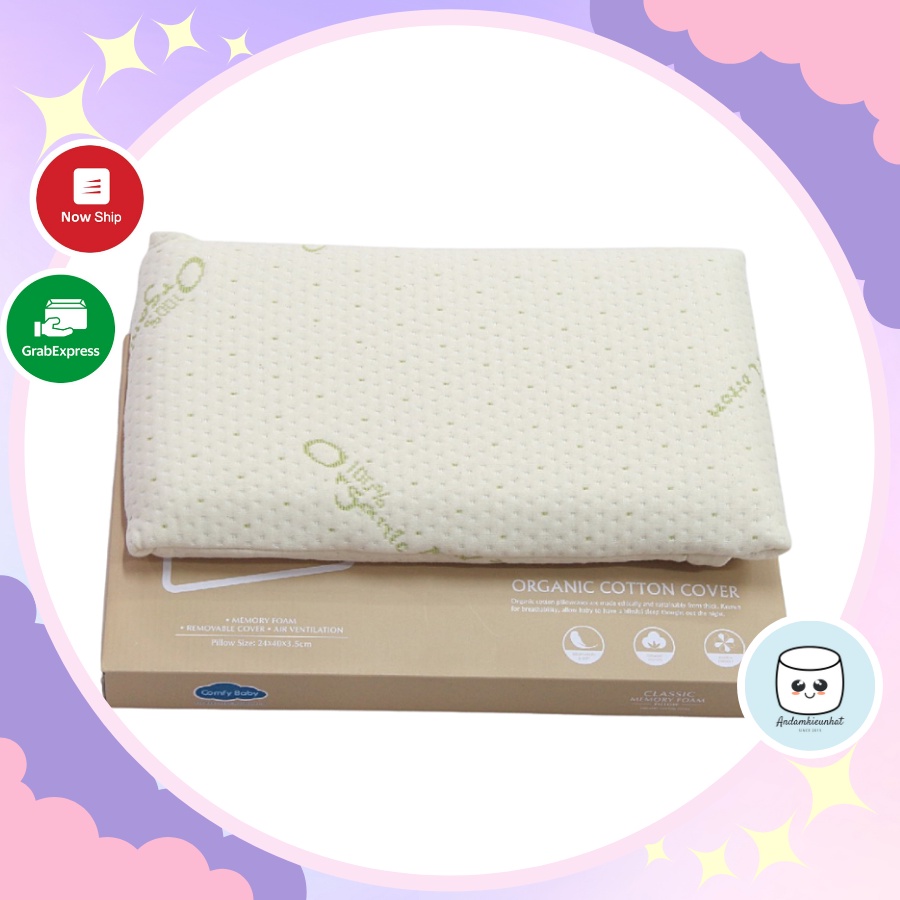 Gối cao su non Cotton hữu cơ ( Organic Cotton) chống ngạt cho bé Comfybaby 6201 - cho bé từ sơ sinh tới 8 tuổi