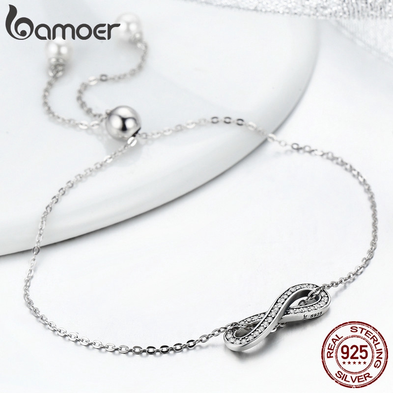 Vòng tay dây xích Bamoer bằng bạc sterling 925 gắn biểu tượng vô cực