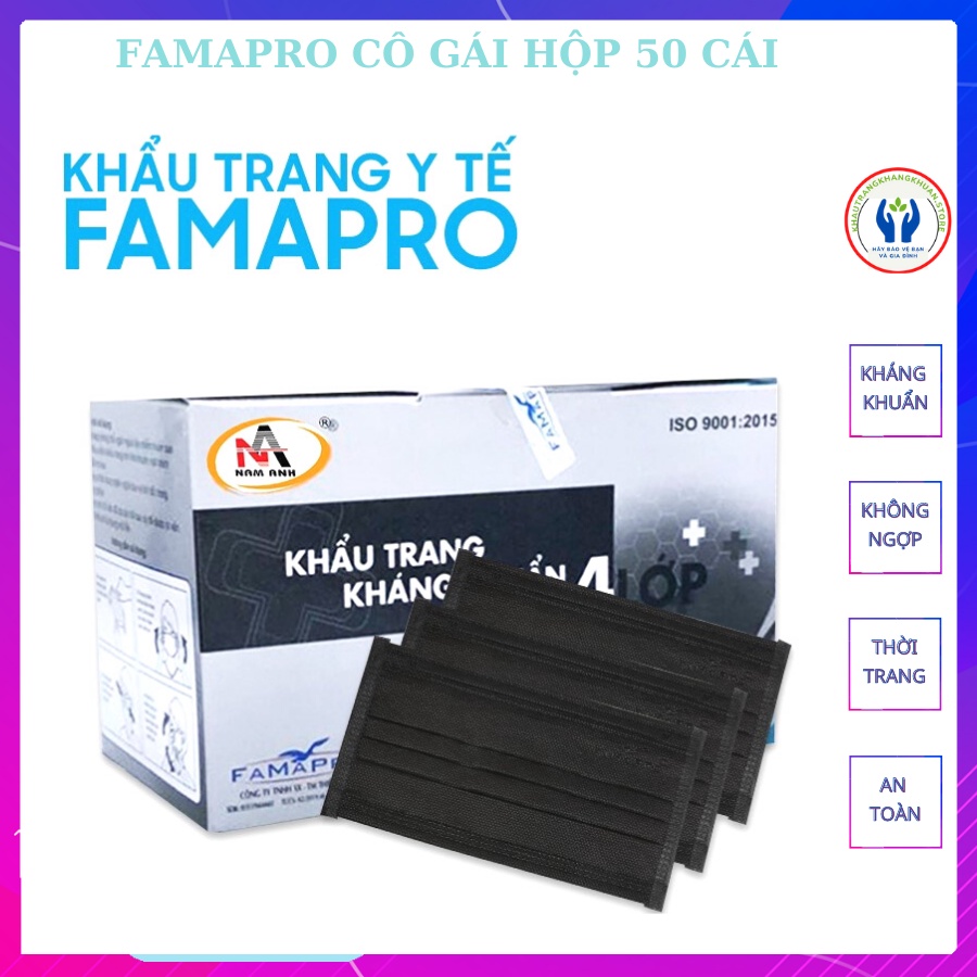 Khẩu Trang Y Tế 50 Cái - Hộp Khẩu Trang Y tế Famapro Cô Gái Đủ Màu - Đạt Tiêu Chuẩn - Lọc Khuẩn 99% - Hàng Xuất Khẩu