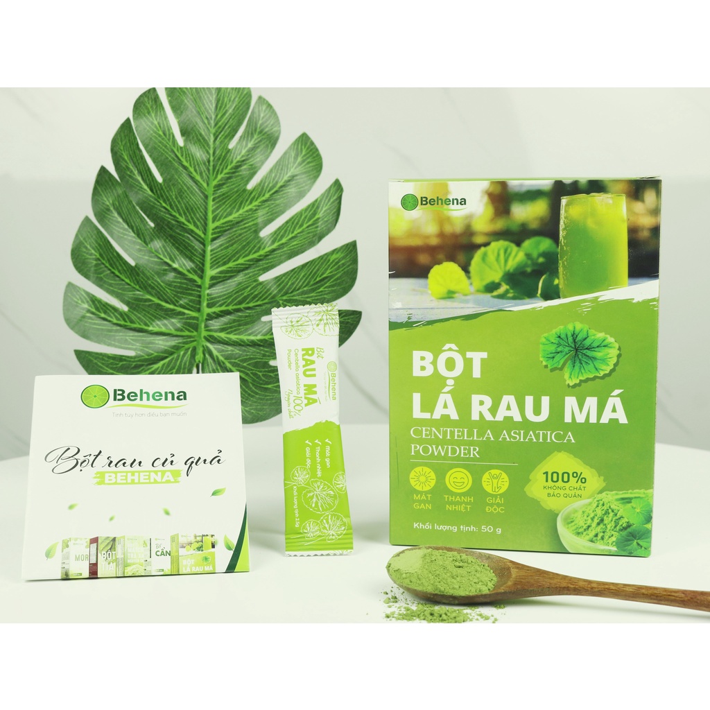 Bột Rau Má Nguyên Chất Behena Hộp 50g (20 gói x 2.5g) - Bột Rau Má Thanh Nhiệt Giải Độc Cơ Thể