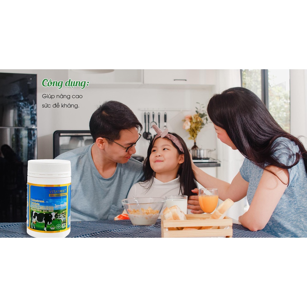 Viên Nhai Sữa Bò Non Tăng Cường Miễn Dịch - Vitatree Colostrum Tablets Hộp 200 Viên Của Úc