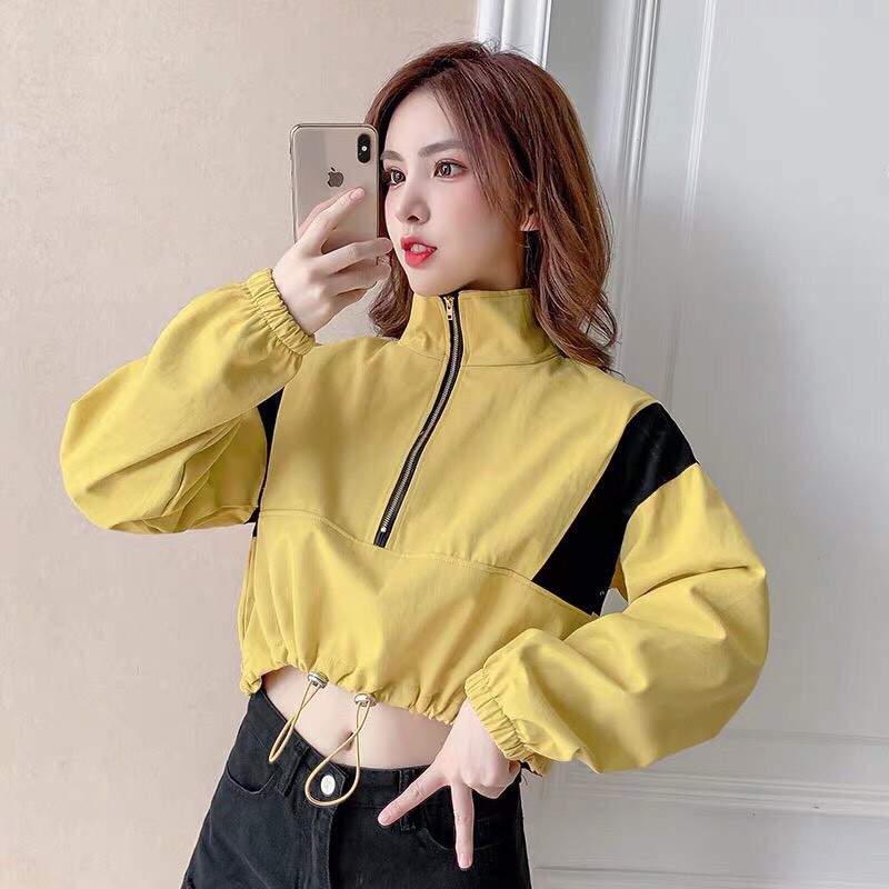 &lt; FREESHIP &gt; Áo khoác dù CROPTOP dây rút mẫu mới 4 màu lựa chọn