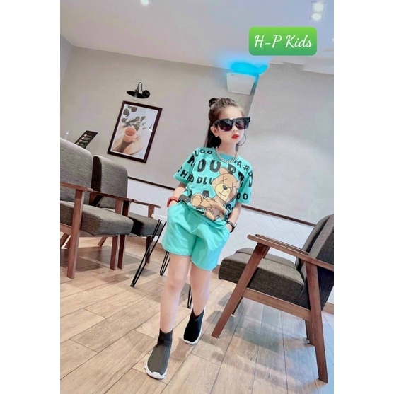 B68 [2-8 tuổi] Bộ cotton bé gái gấu chữ từ 13-28kg