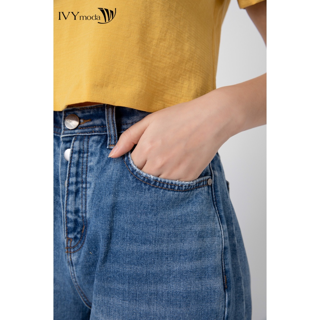 Quần jeans baggy nữ khóa cách điệu IVY moda MS 25B8049
