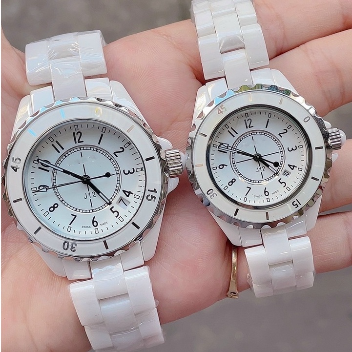 ĐỒNG HỒ NỮ UNISEX DÂY ĐÁ CERAMIC - MÀU ĐEN/TRẮNG - VỎ SILVER - SIZE 34MM VÀ 40MM