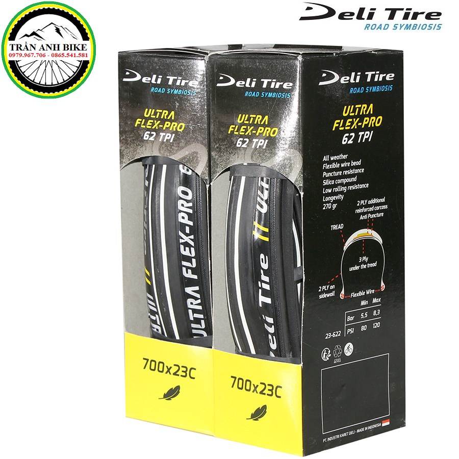 Vỏ lốp gấp xe đạp Deli Tire ULTRA FLEX-PRO 700x23c viền trắng