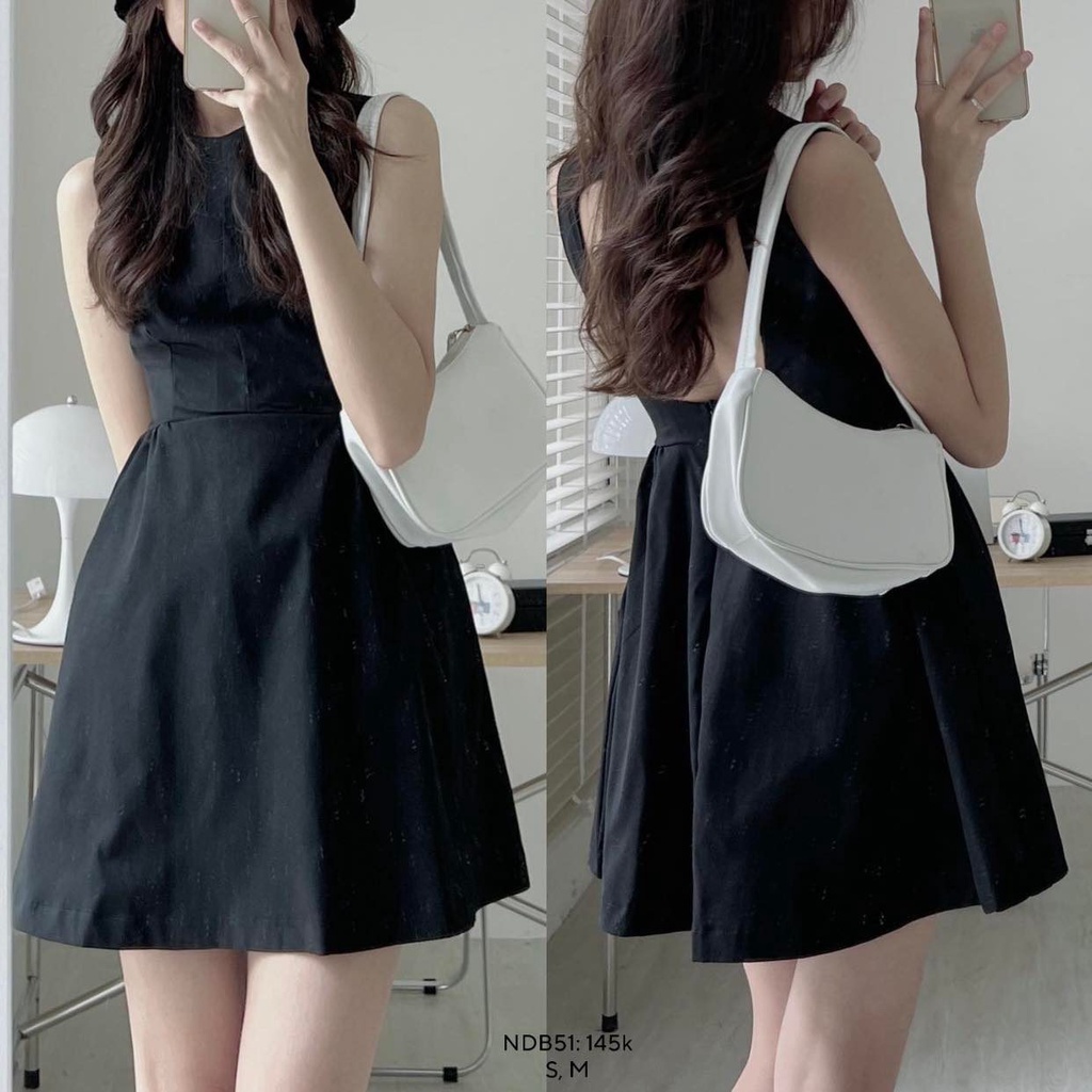 Đầm Xòe Hở Lưng 2 nút tay sát nách  Dự Tiệc Chất cotton mềm CHIBEST NDB51