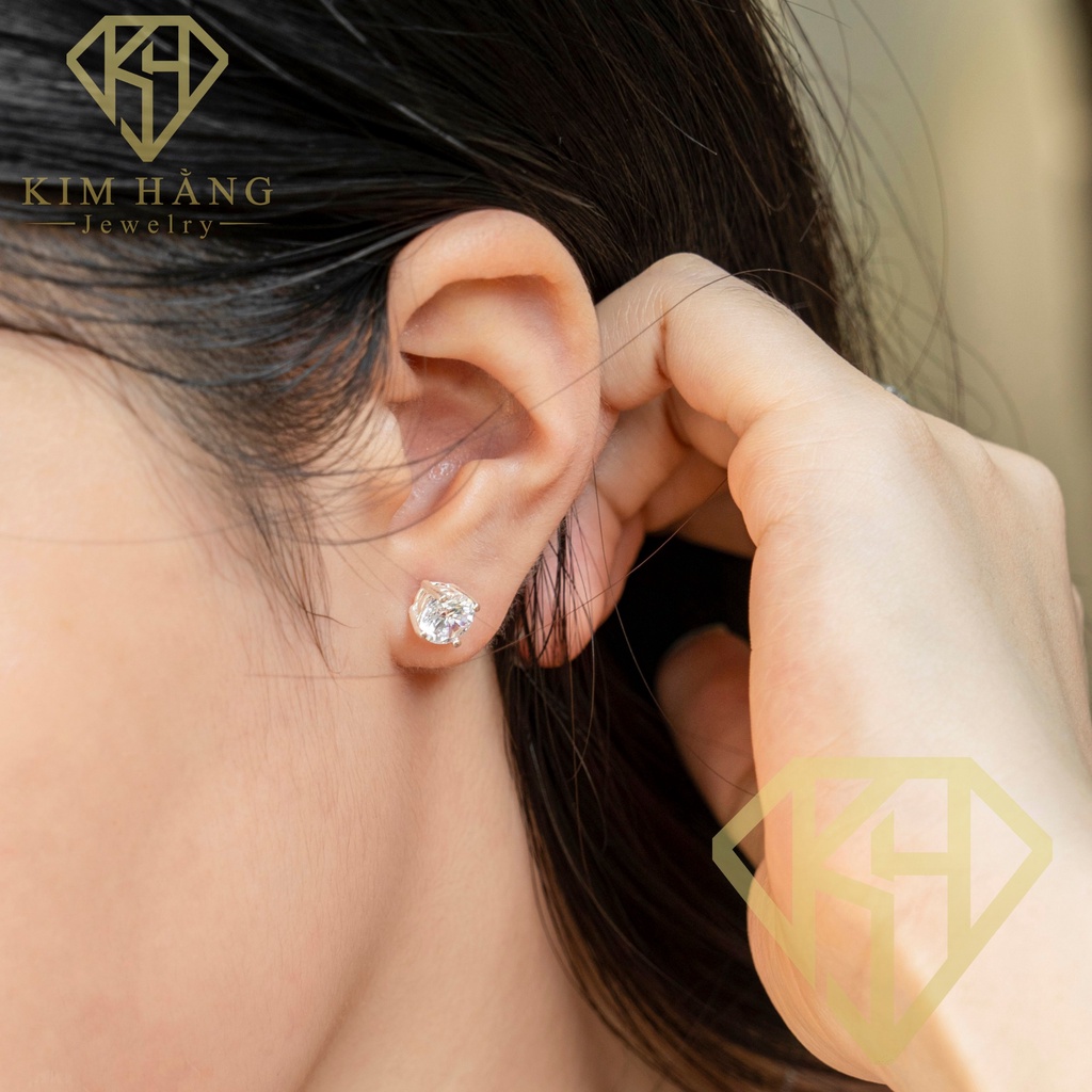 Khuyên Tai Bạc Nụ Tròn Đúc Khuôn 4 Chấu - Chốt Vặn