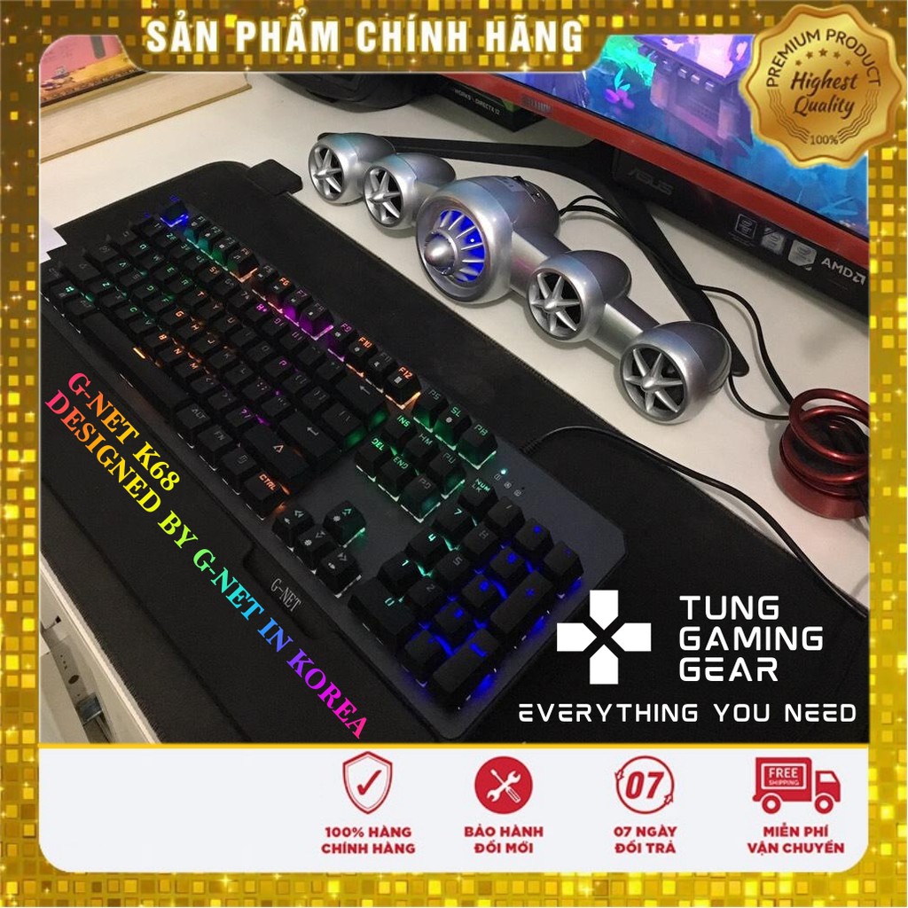 Bàn Phím Cơ Gaming Korea G-Net K68 Bản Led Rainbow 9 Chế Độ - Có Kê Tay Chơi Game Cả Ngày - Vô Địch Trong Tầm Giá