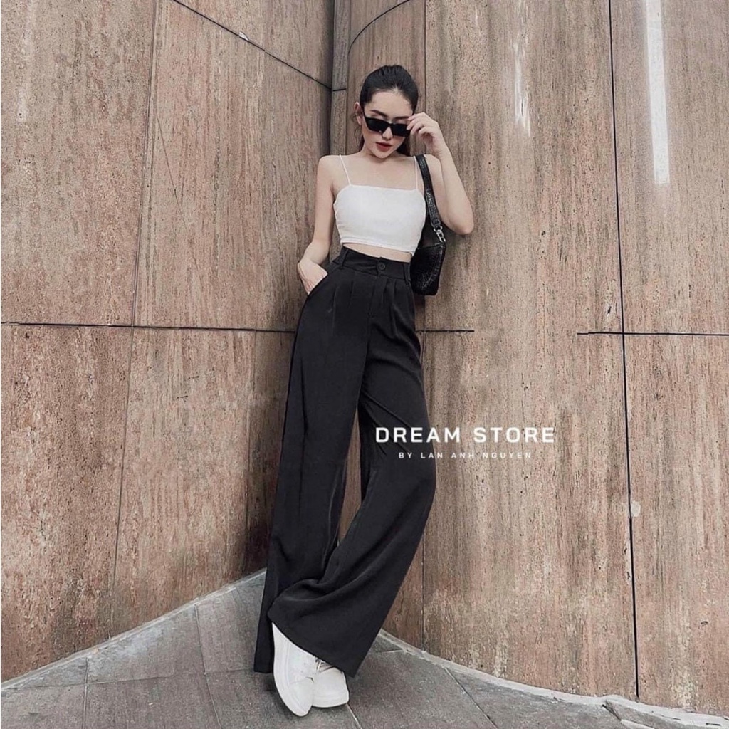 Quần tây ống suông nữ lưng cao đi học dáng dài 95cm khóa trước vải tuyết mưa loại 1 Quần ống rộng nữ xuông đen công sở