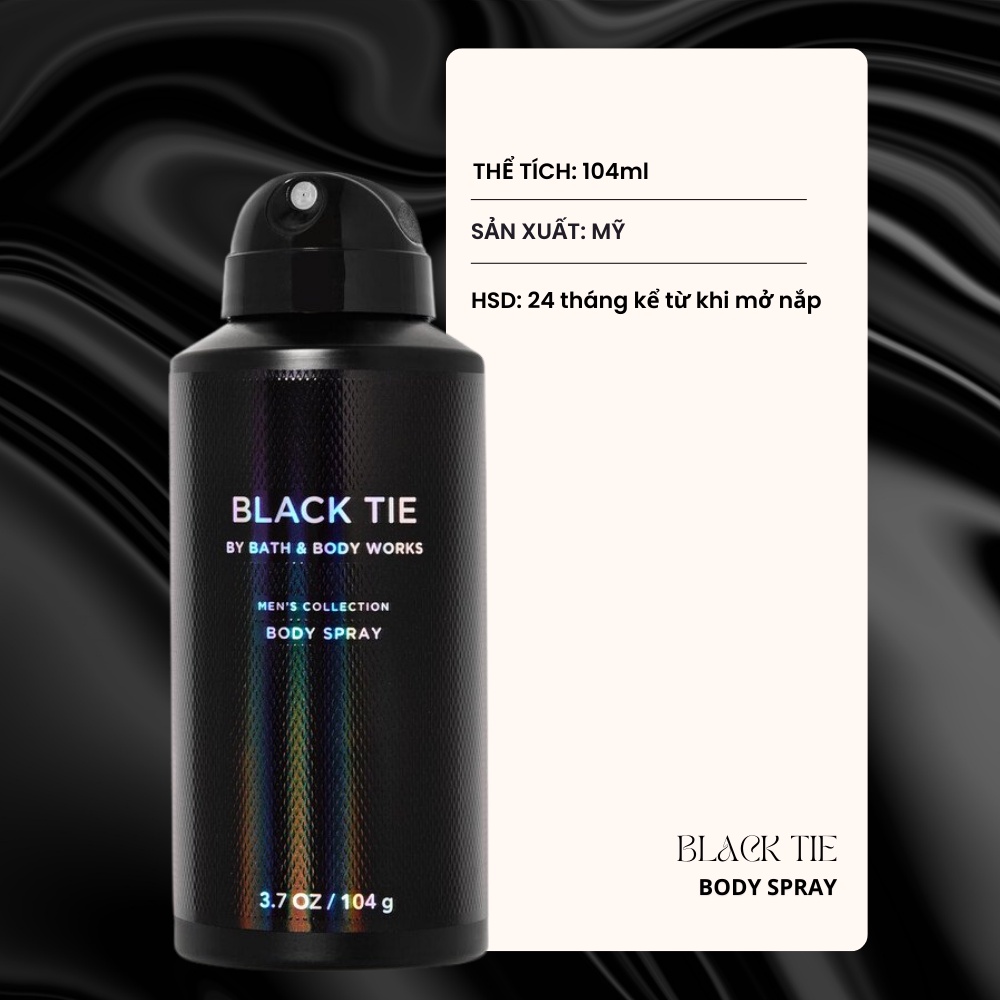 Xịt Thơm Toàn Thân Nam Bath & Body Works Black Tie -  Mùi Hương Sang Trọng Lịch Lãm Chai 104g