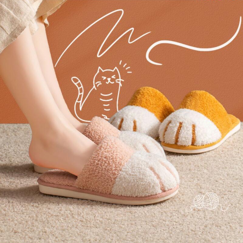 Dép bông AYUER đi trong nhà đế mềm kiểu hình chân mèo cho nam nữ