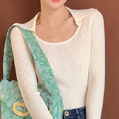 【ZHELIHANGFEI】Áo Dệt Kim Cổ POLO Tay Loe Ôm Dáng Phong Cách Sang Trọng Cho Nữ