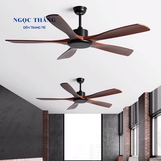 Quạt trần 5 cánh gỗ trang trí sảnh phòng khách cao cấp bảo hành 5 năm vf76 ngọc thắng kèm remote