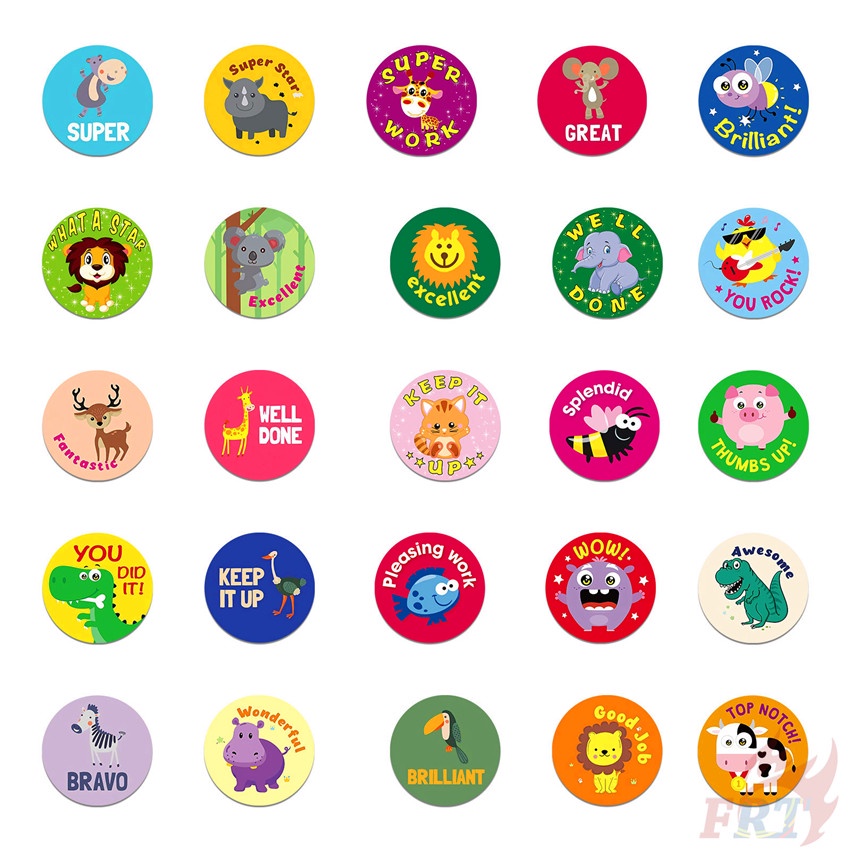 Bộ 100 Cái ❉ Miếng Dán Hình Tròn In Chữ Tiếng Anh Vui Nhộn Cho Bé ❉ Miếng Dán Decal Hỗn Hợp Thời Trang