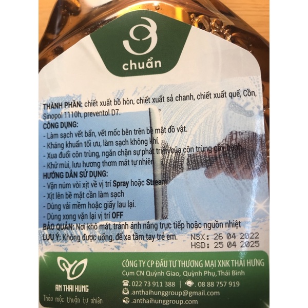 Xịt đa năng thảo dược 8 Sạch 500ml_An Thái Hưng. Kháng khuẩn, làm sạch, khử mùi, lưu hương,xua đuổi côn trùng