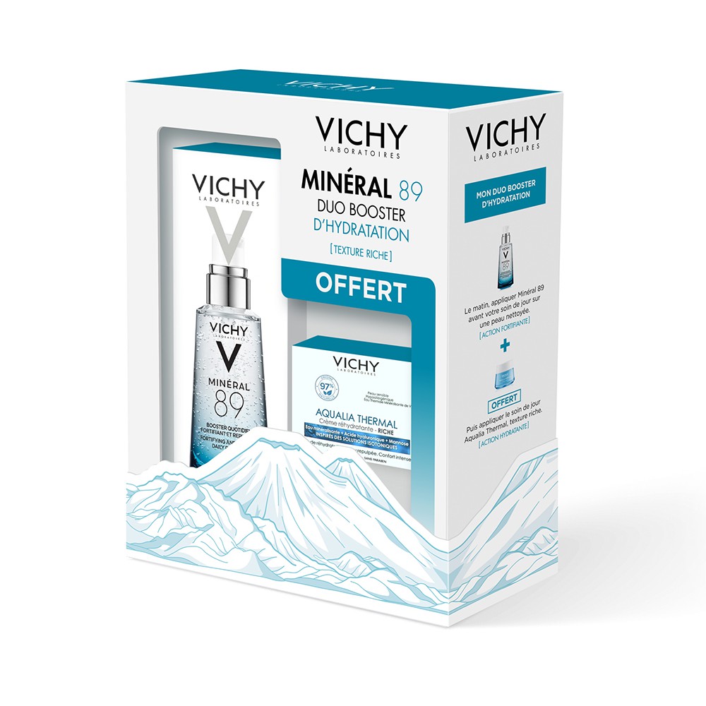 Vichy Minéral 89 Duo Booster D'Hydratation ( Texture Riche ) - Set Quà Tặng Cấp Nước Cho Da Khô Vichy