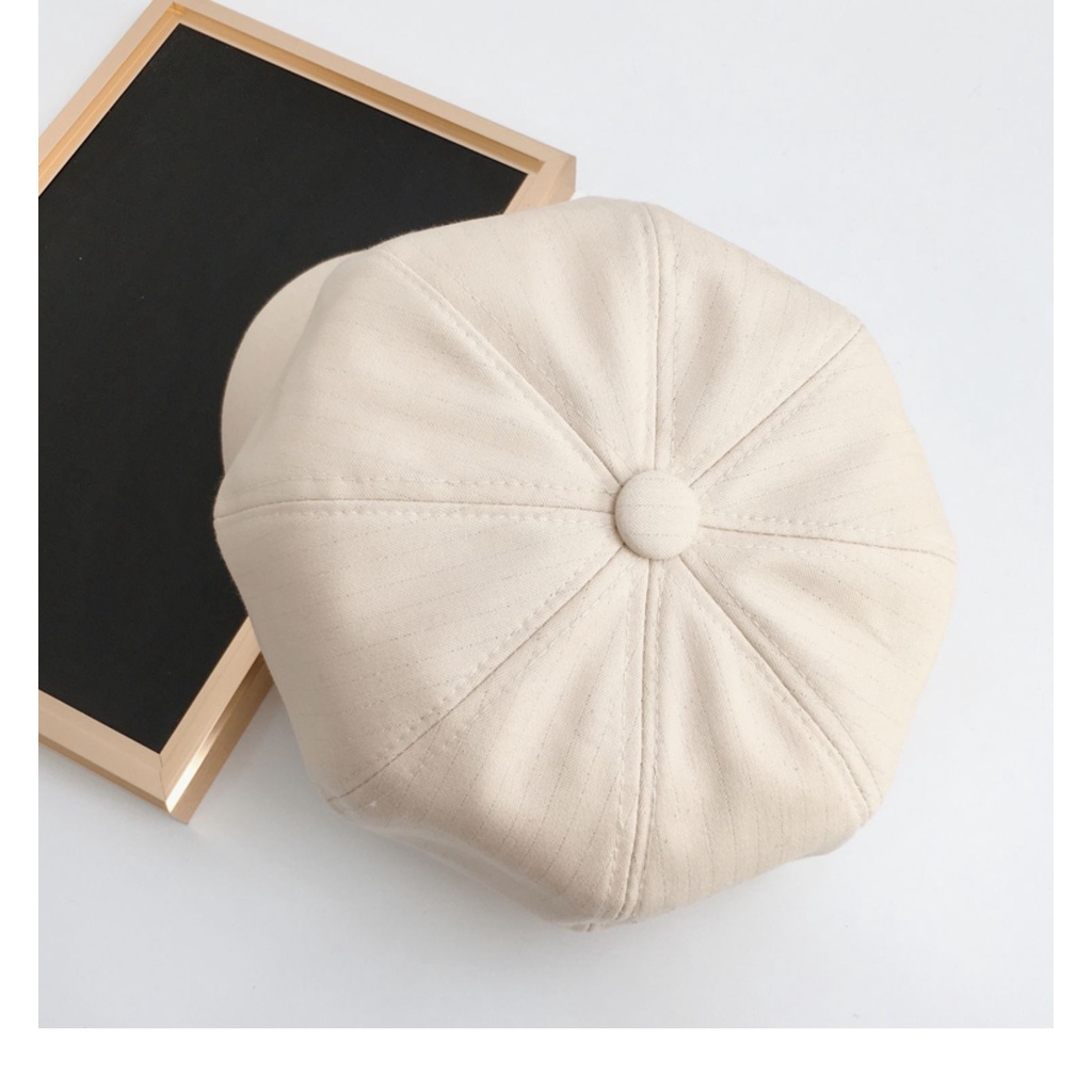 Mũ lưỡi trai nữ vải cotton 2 lớp dày dặn form phồng họa tiết sọc dọc có dây điều chỉnh phù hợp với vòng đầu