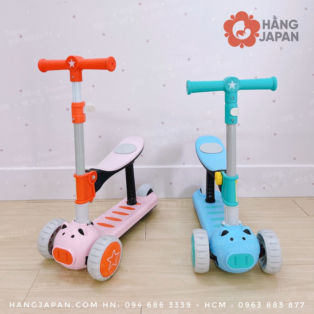 Xe trượt Scooter hình heo cho bé Umoo UM - 0277 2in1 vừa là xe scooter vừa là xe chòi chân